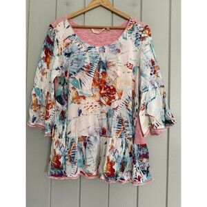 Soft Surroundings Yvette Artsy Tunic Top M Medium Colorful Boho Beach